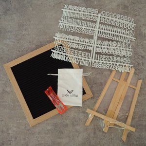 NIB Black Felt Board White Letters Light Wood